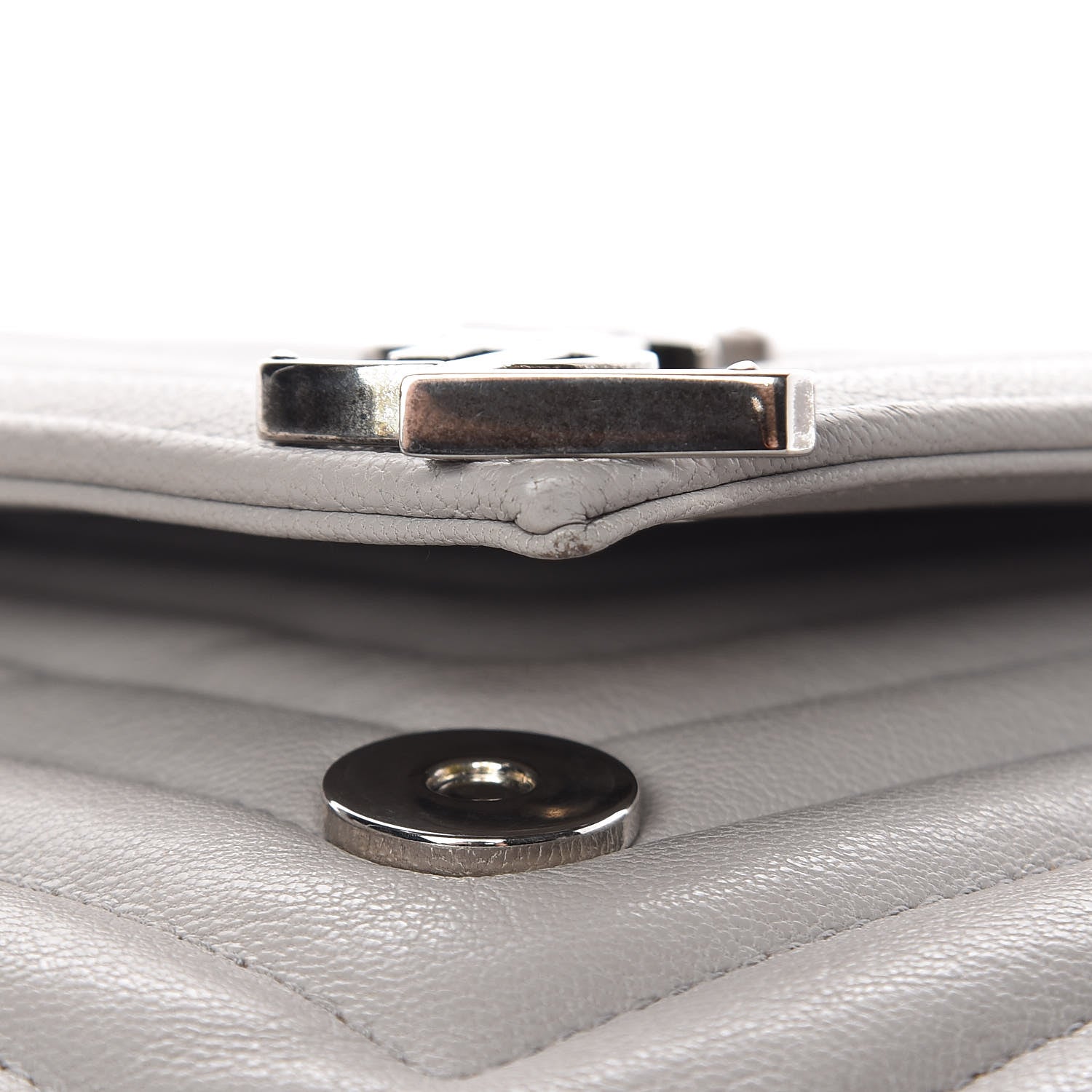 Saint Laurent Sheepskin Matelasse Chevron Monogram Large College Satchel Light Grey 12 of 12