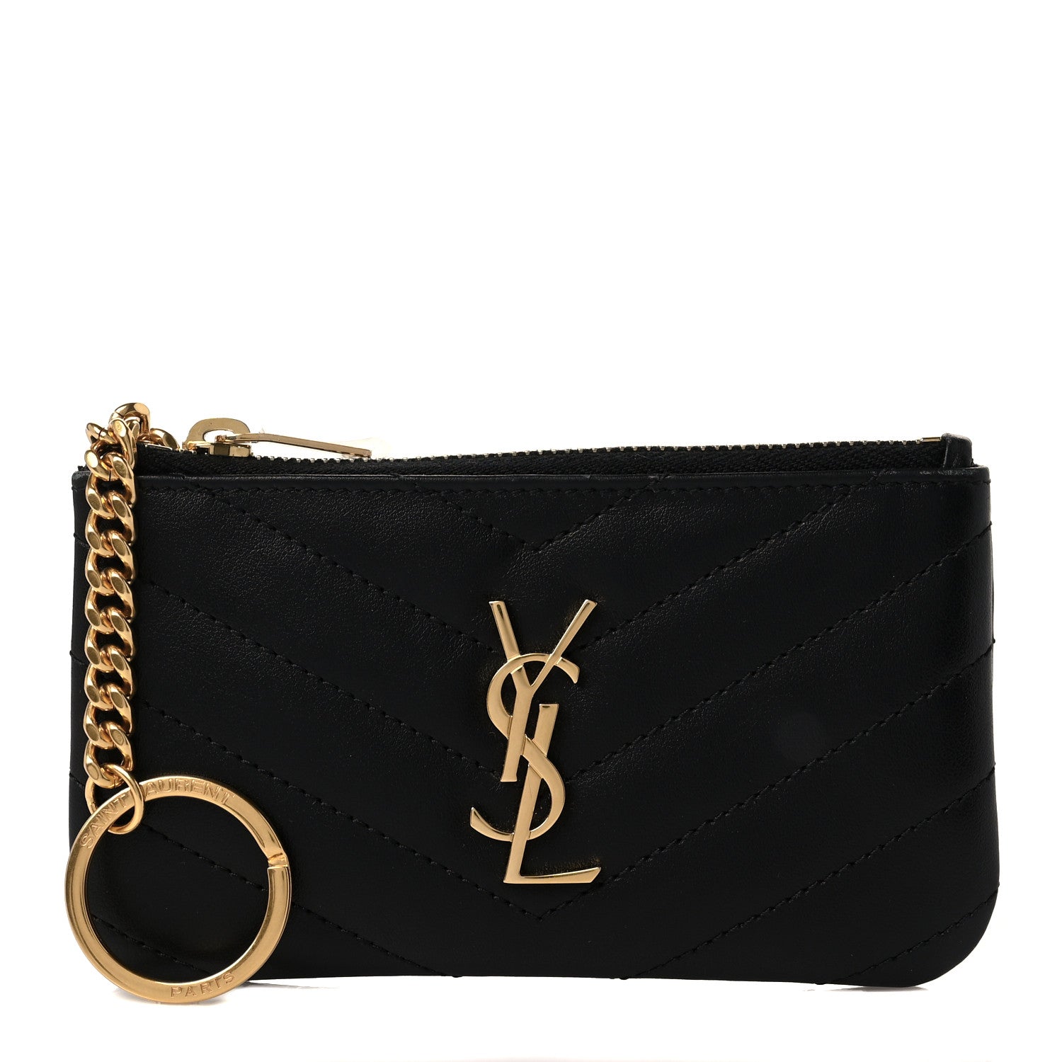 Saint Laurent Calfskin Matelasse Monogram Key Pouch Black 1 of 9