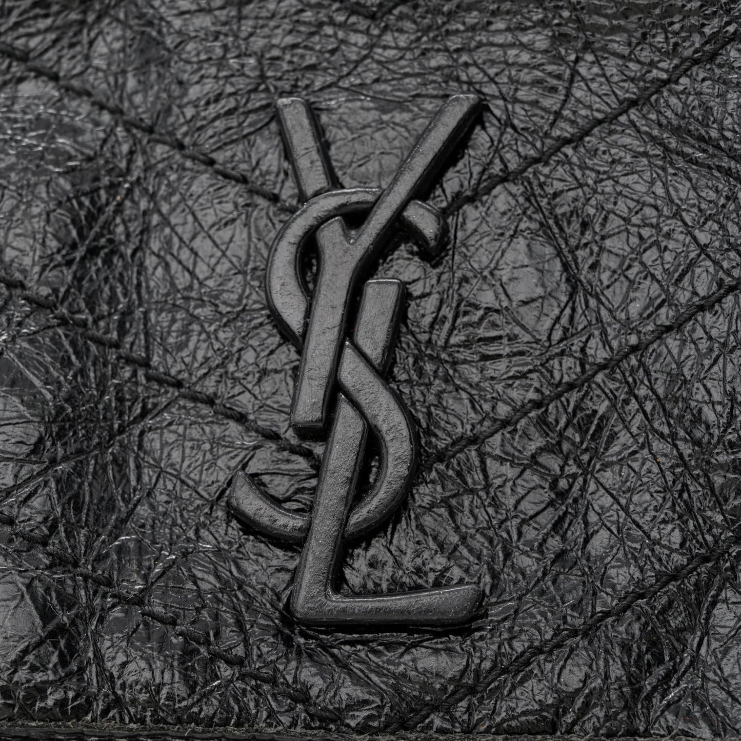 Crinkled Calfskin Matelasse Monogram Baby Niki Chain Satchel Black