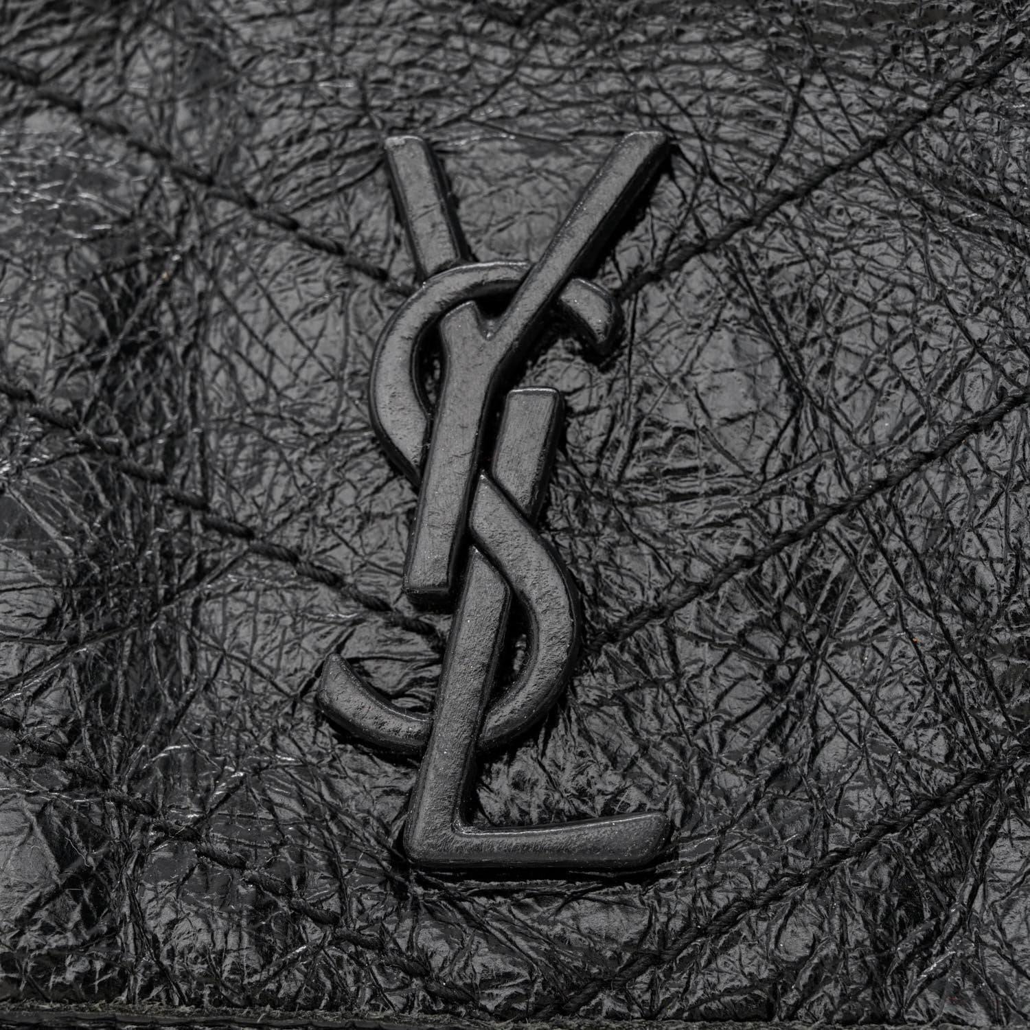 Saint Laurent Crinkled Calfskin Matelasse Monogram Baby Niki Chain Satchel Black 11 of 12
