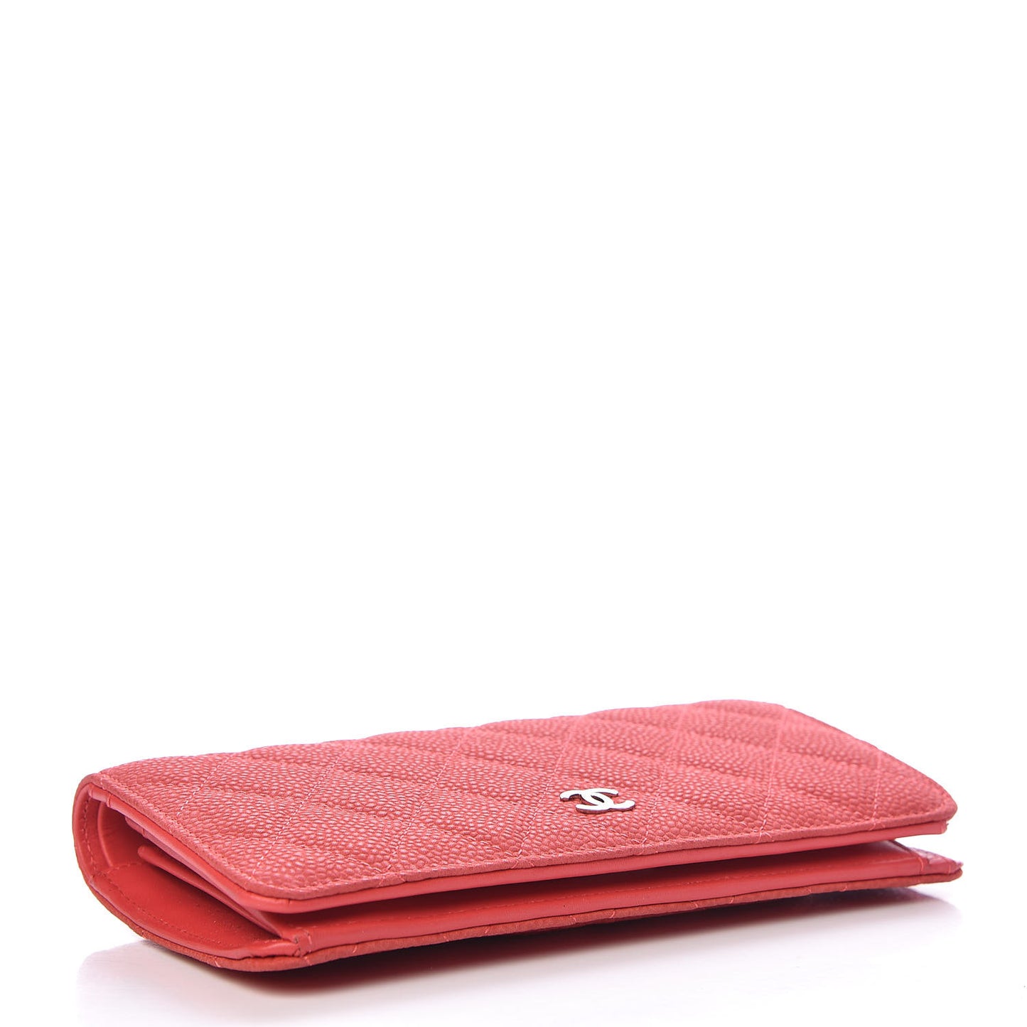 Iridescent Caviar Quilted Yen Wallet Coral Pink