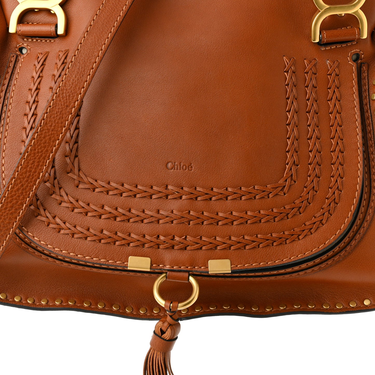 Calfskin Studded Medium Marcie Satchel Caramel