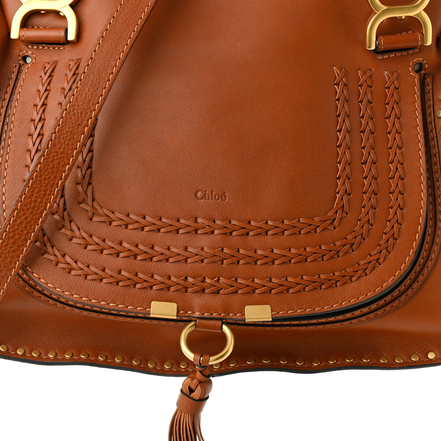 Chloe Calfskin Studded Medium Marcie Satchel Caramel 8 of 11