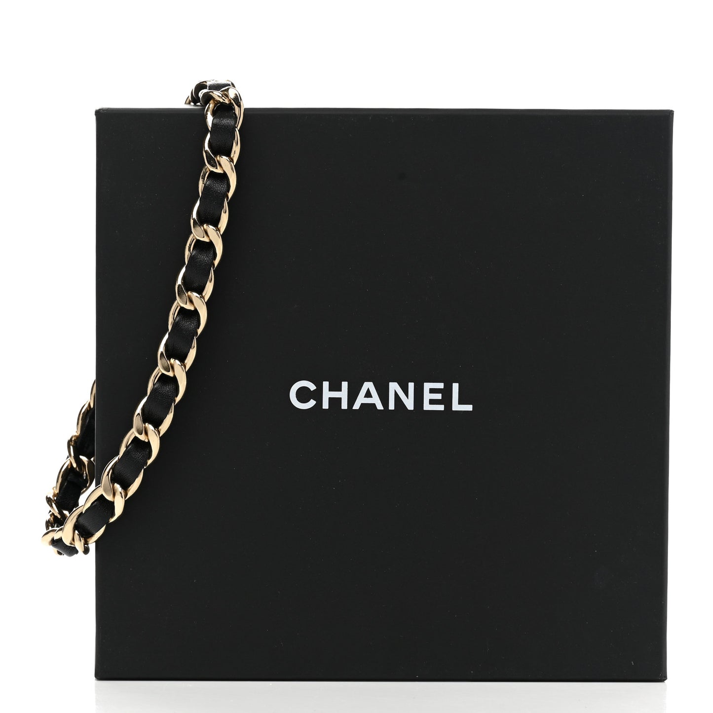 Metal Lambskin CC Chain Choker Necklace Black Gold