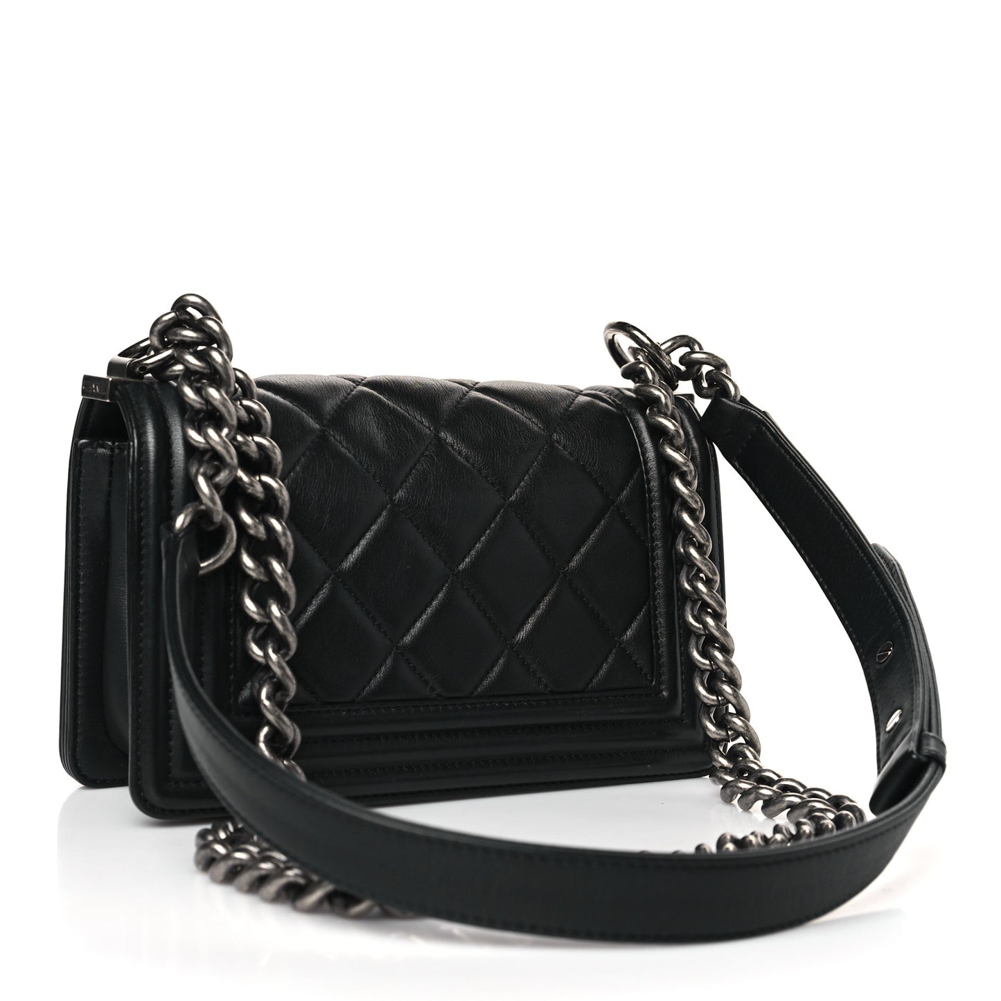 Calfskin Quilted Small Boy Flap Black
