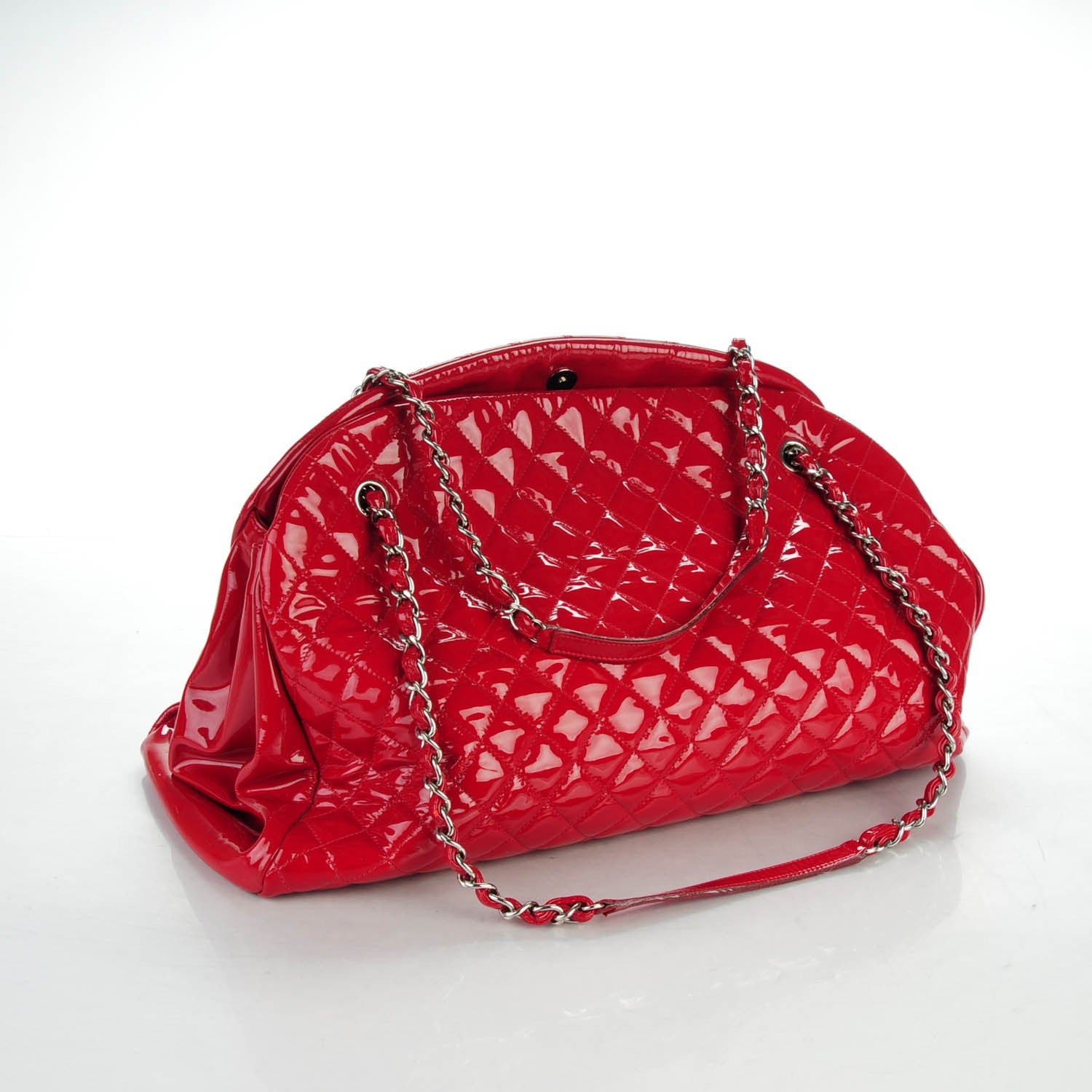 Chanel Patent Quilted Large Just Mademoiselle Bowling Bag Red 3 of 10