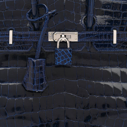 Hermes Shiny Niloticus Crocodile Birkin 25 Bleu Saphir 8 of 12