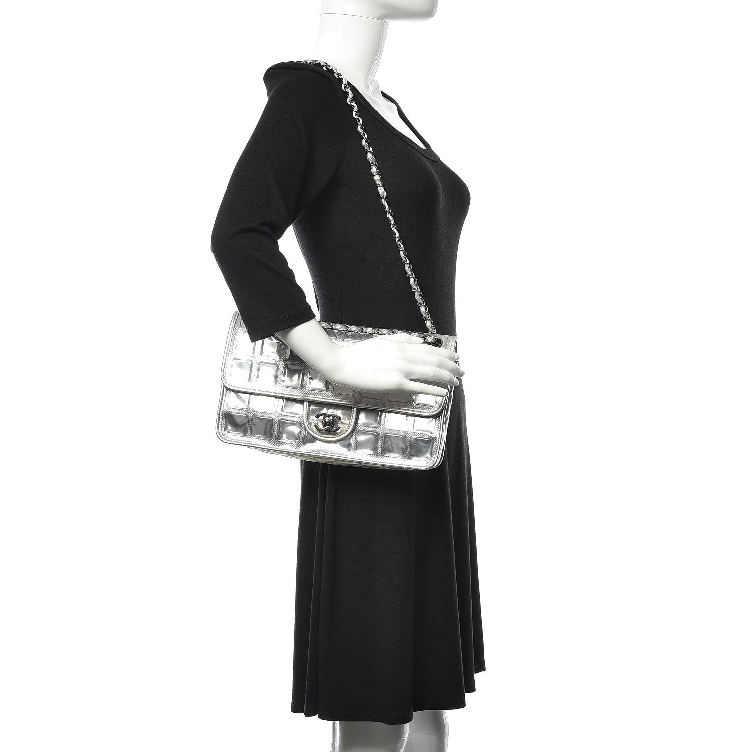 Chanel Vinyl Large Ice Cube Flap Silver 2 of 14