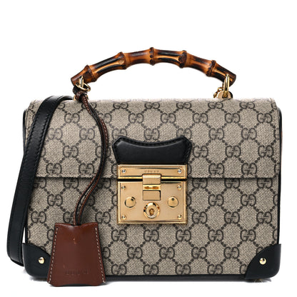 Gucci GG Supreme Monogram Small Padlock Bamboo Shoulder Bag Beige Black Cuir 1 of 18