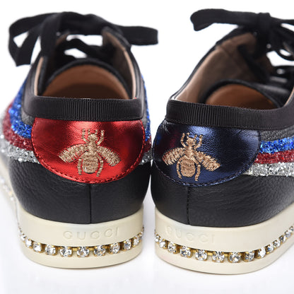 Gucci Calfskin Glitter Crystal Womens Sylvie Web Falacer Sneakers 36.5 Black 10 of 10