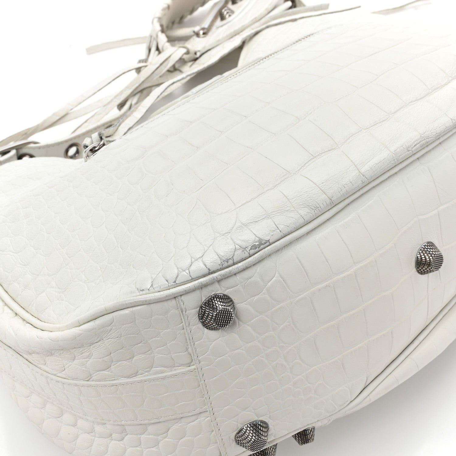 Balenciaga Extra Supple Calfskin Crocodile Embossed Medium Le Cagole Shoulder Bag White 17 of 18