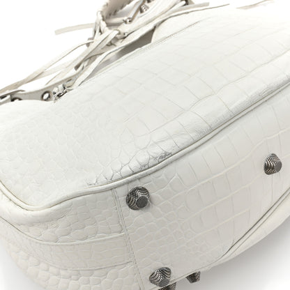 Balenciaga Extra Supple Calfskin Crocodile Embossed Medium Le Cagole Shoulder Bag White 17 of 18