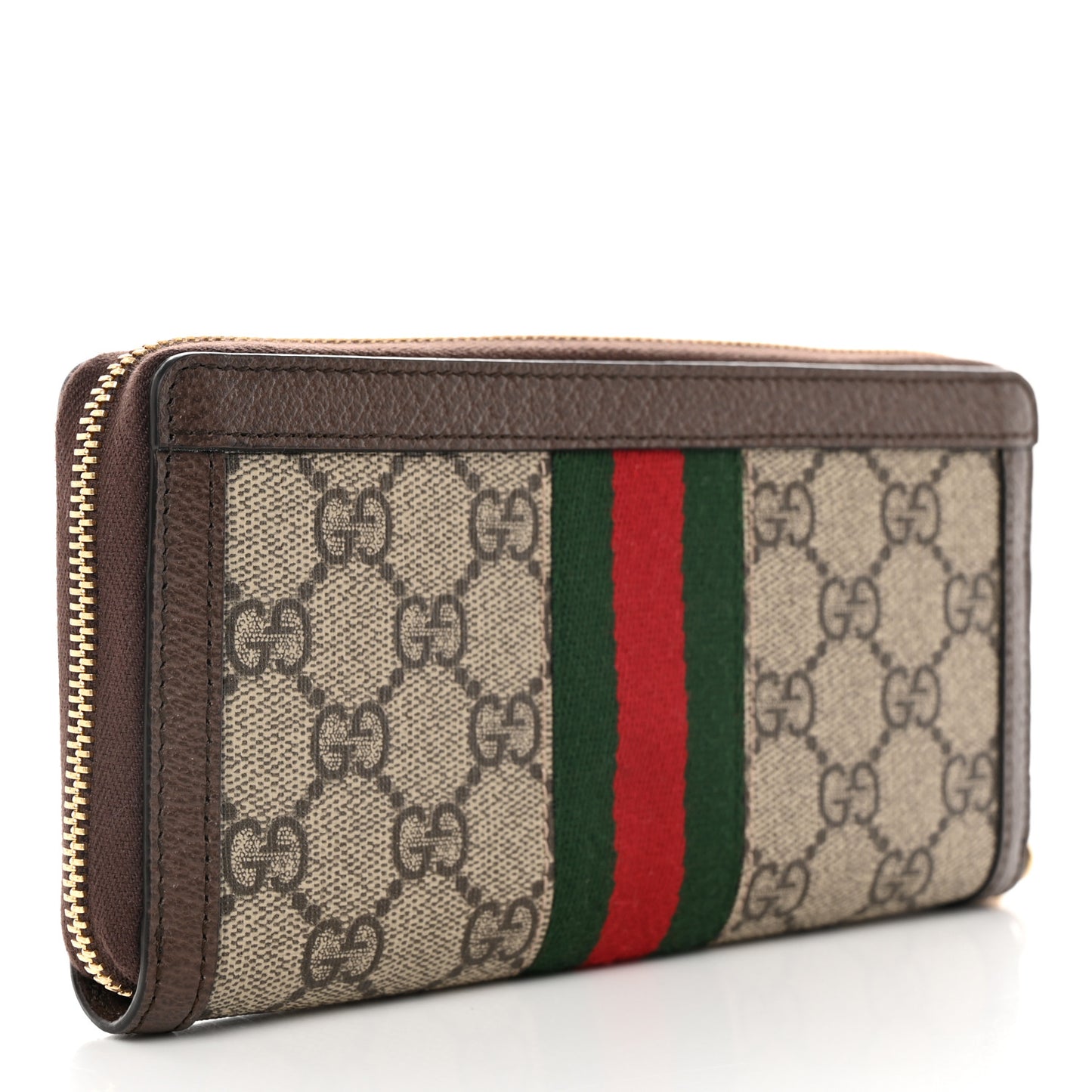 GG Supreme Monogram Web Ophidia Zip Around Wallet Brown