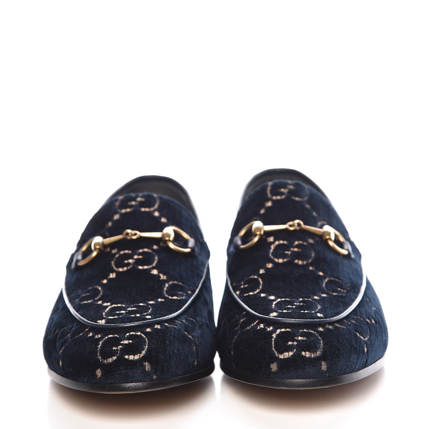 Gucci Velvet GG Monogram Horsebit Womens Jordaan Loafers 40.5 Blue Beige 2 of 9