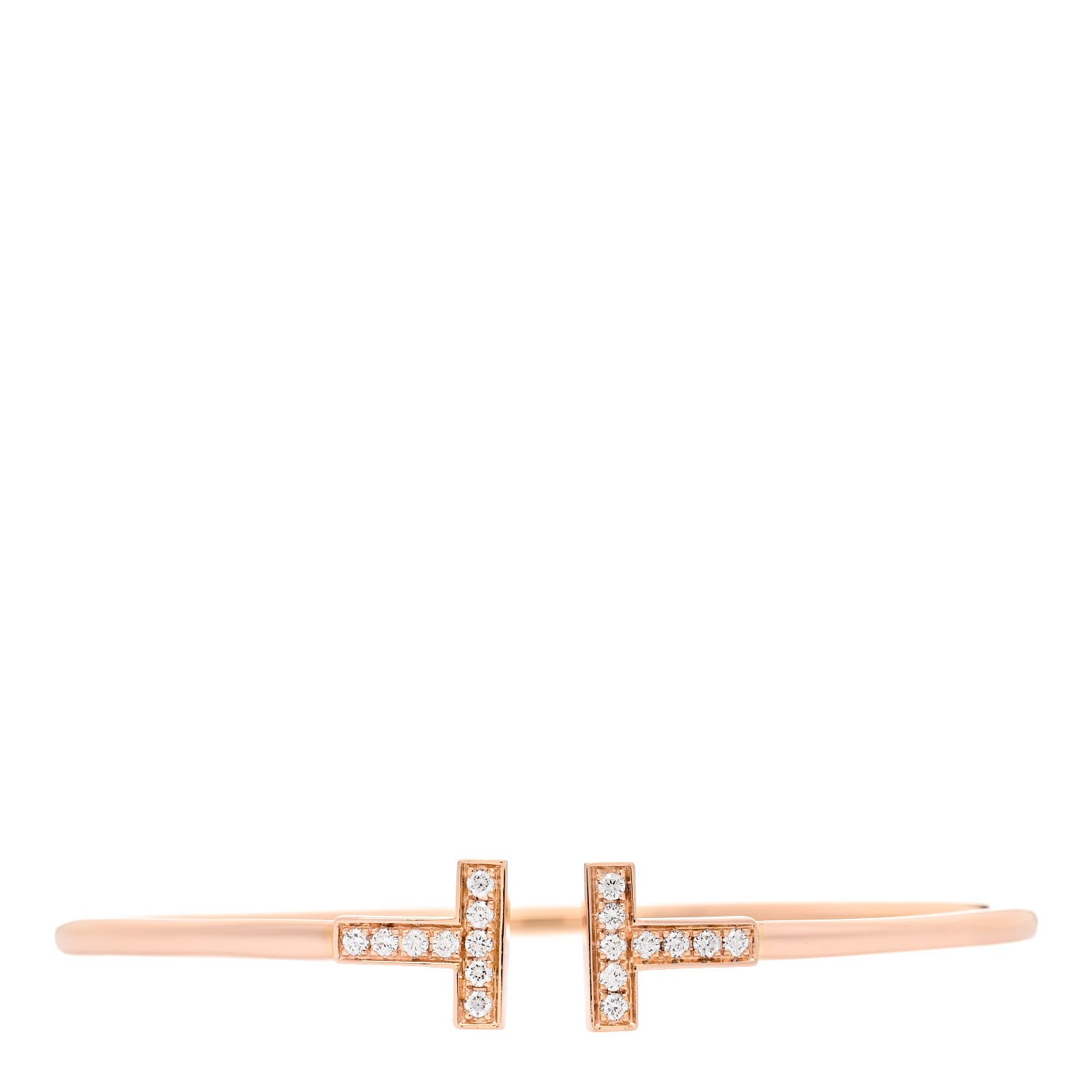 Tiffany 18K Rose Gold Diamond T Wire Bracelet 1 of 3