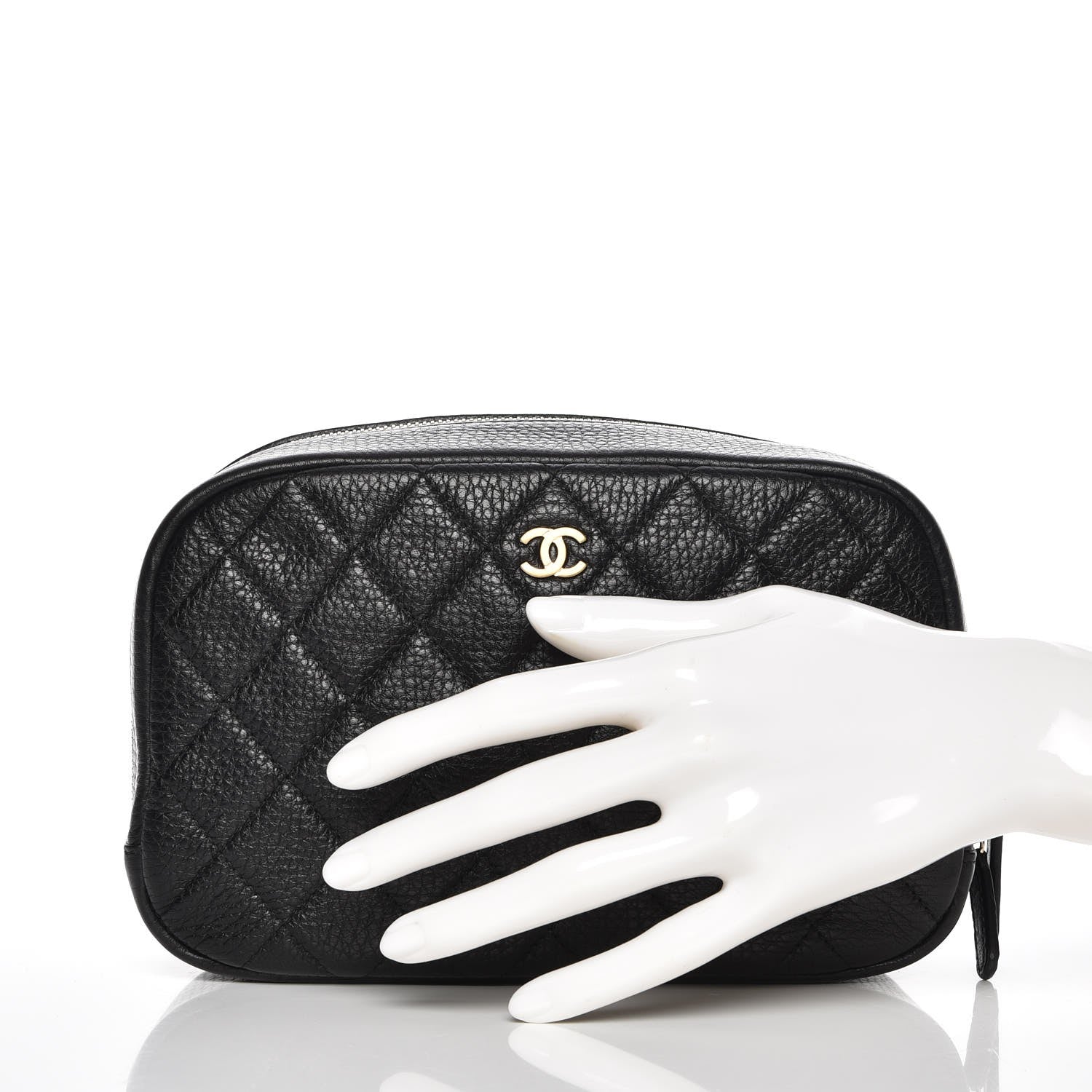 Chanel Grained Calfskin Quilted Curvy Pouch Cosmetic Case Black 2 of 7