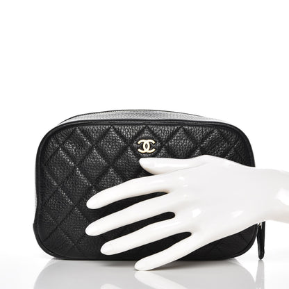 Chanel Grained Calfskin Quilted Curvy Pouch Cosmetic Case Black 2 of 7
