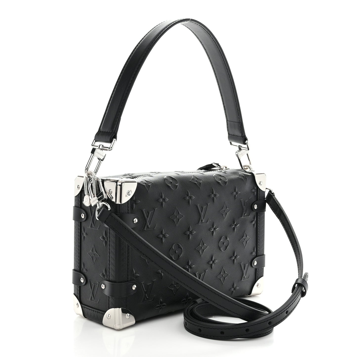 Calfskin Debossed Monogram Side Trunk Black