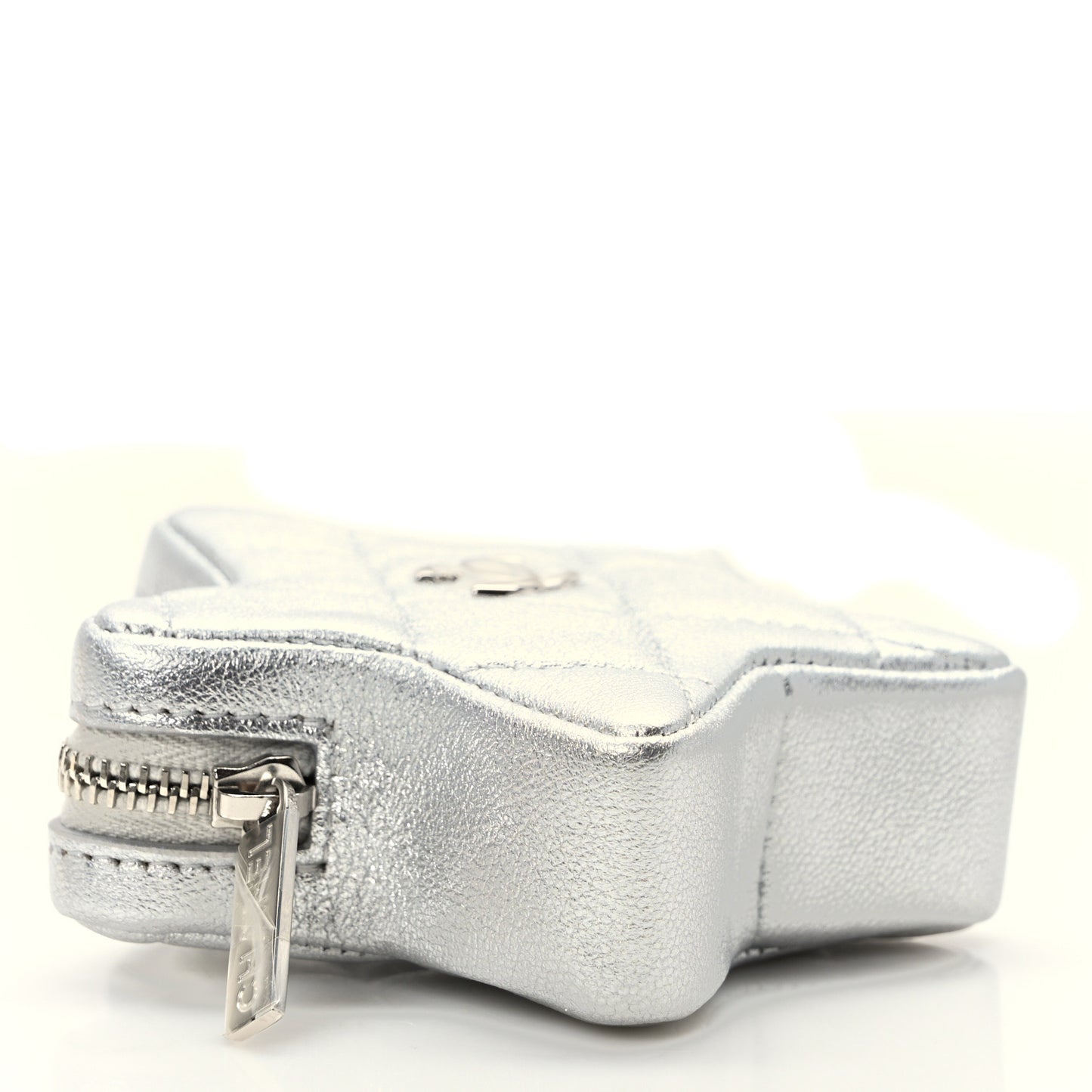 Metallic Lambskin Walk Of Fame Star Clip On Coin Purse Silver