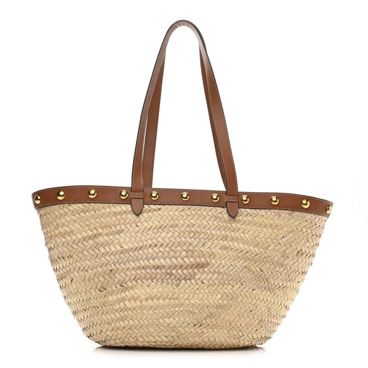 Celine Raffia Calfskin Studs Basket Shoulder Bag Tote Tan 1 of 10