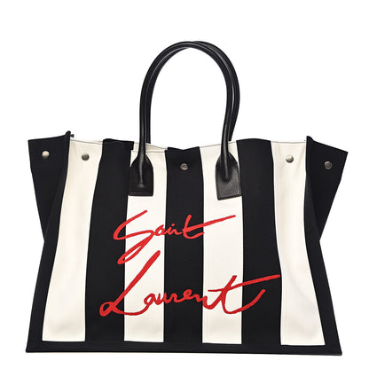 Saint Laurent Canvas Noe Striped Tote Black White 1 of 10