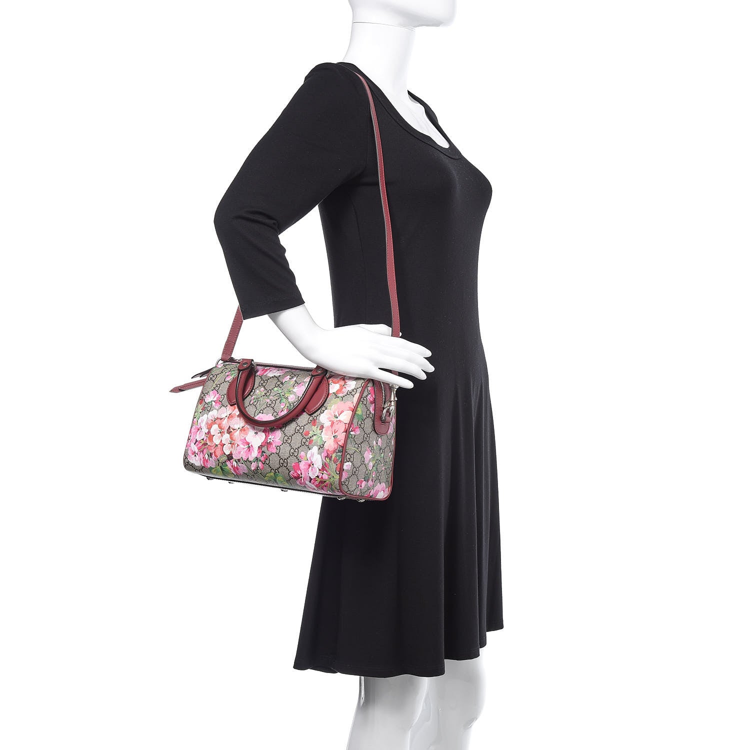Gucci GG Supreme Monogram Blooms Small Boston Beige Multicolor Dry Rose 2 of 13