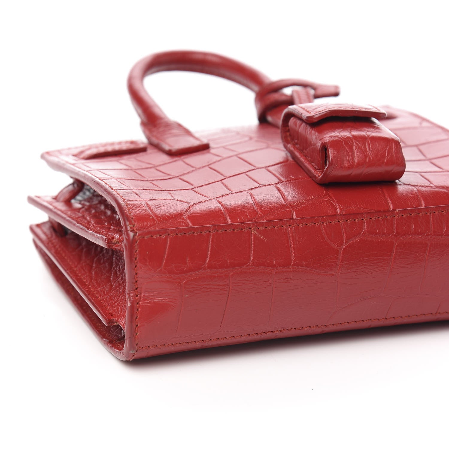 Saint Laurent Calfskin Crocodile Embossed Toy Sac De Jour Red 9 of 11