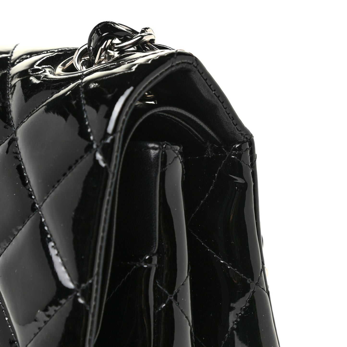 Patent Quilted Maxi Double Flap Black