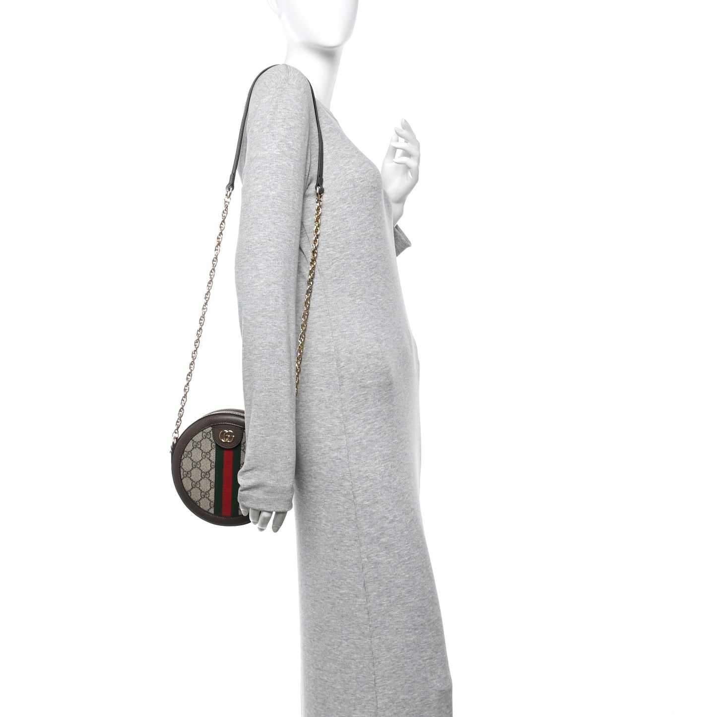 GG Supreme Monogram Web Mini Ophidia Round Shoulder Bag Brown