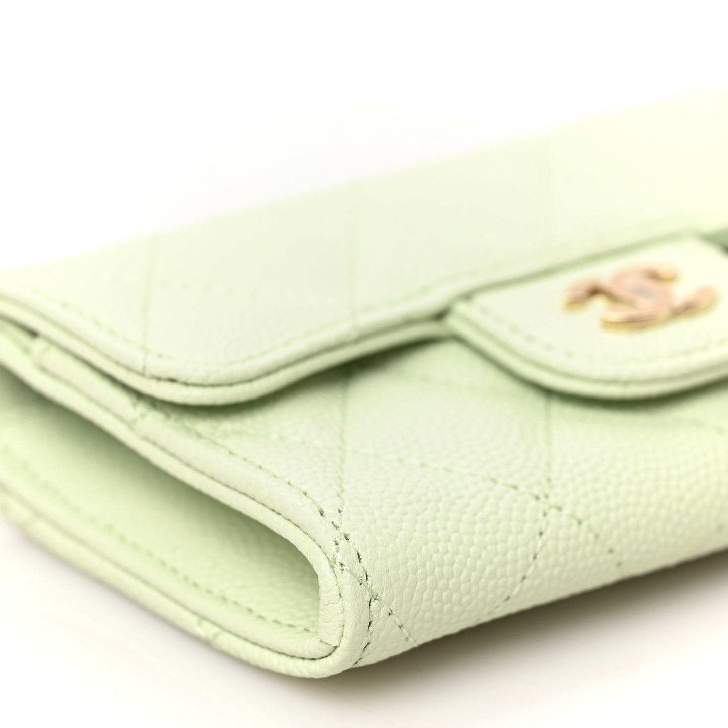 Caviar Quilted Flap Card Holder Wallet Light Green