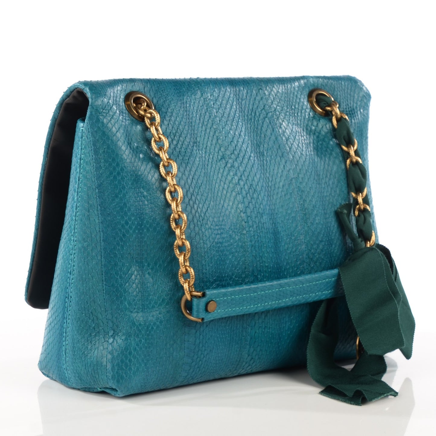 Snakeskin Medium Happy Shoulder Bag Turquoise