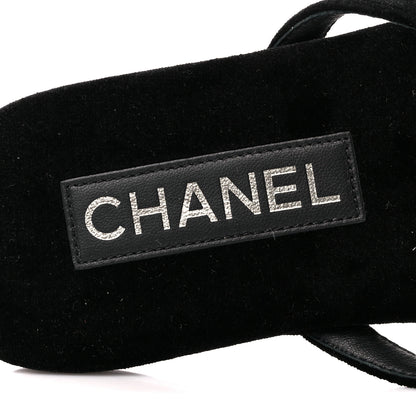 Chanel Velvet Crystal CC Thong Sandals 38 Black 7 of 8