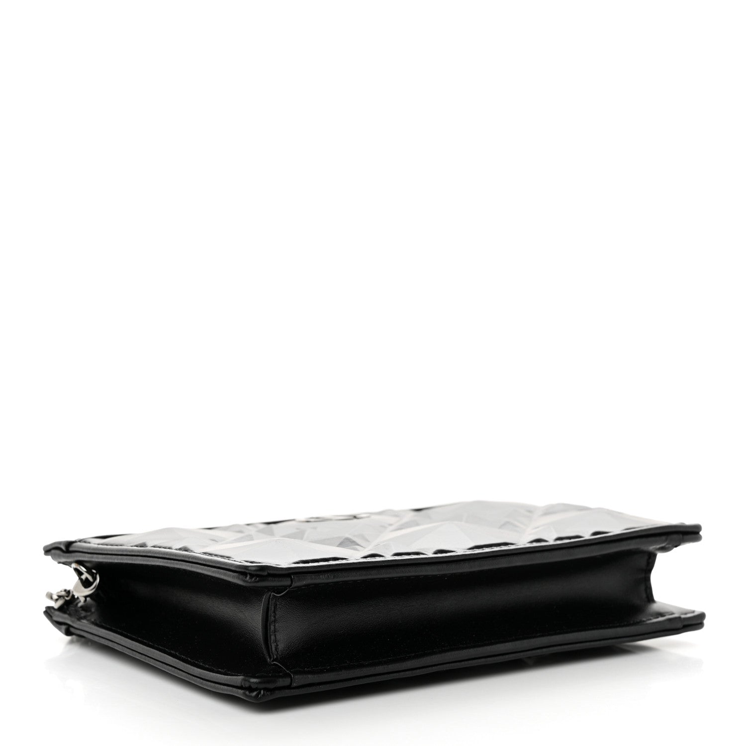 Christian Dior CHRISTIAN DIOR Calfskin Macrocannage Diamond Caro Zipped Pouch With Chain Black 4 of 11