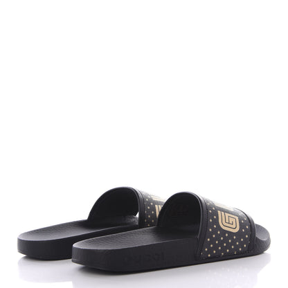 Gucci X SEGA Supreme Canvas GUCCY Stars Womens Slide Sandals 35 Black Gold 4 of 10