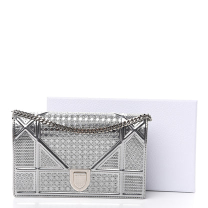 Christian Dior Metallic Patent Micro-Cannage Diorama Wallet on Chain Pouch Silver 8 of 8