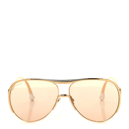 Chanel Metal Pearl Pilot Sunglasses 71790 Gold Brown 2 of 7