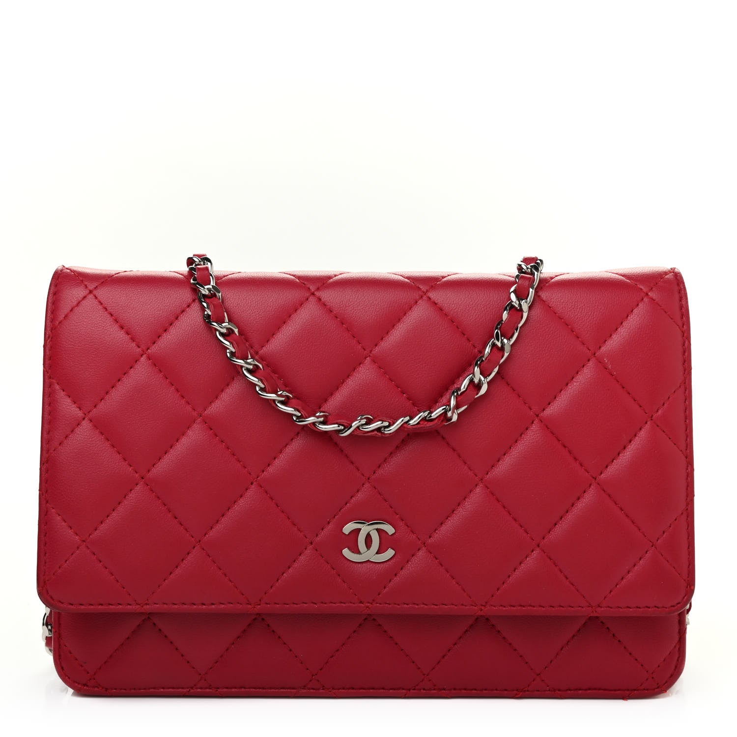 Chanel Lambskin Quilted Wallet On Chain WOC Red 1 of 9