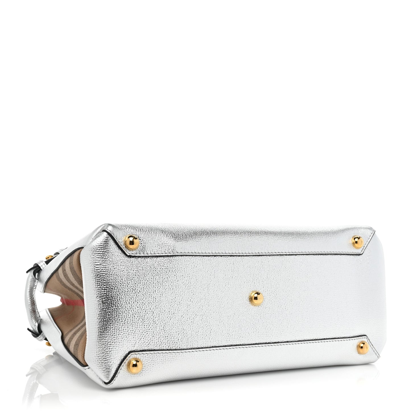 Metallic Grainy Calfskin House Check Medium Banner Tote Silver