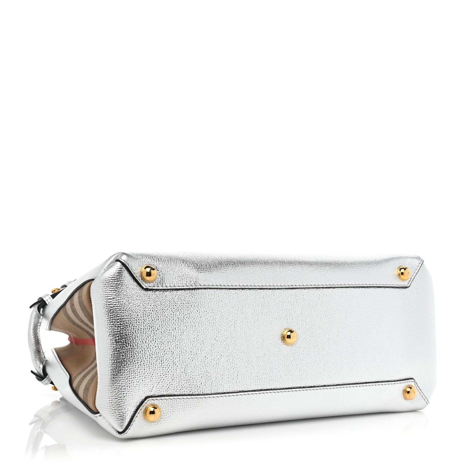Burberry Metallic Grainy Calfskin House Check Medium Banner Tote Silver 4 of 11