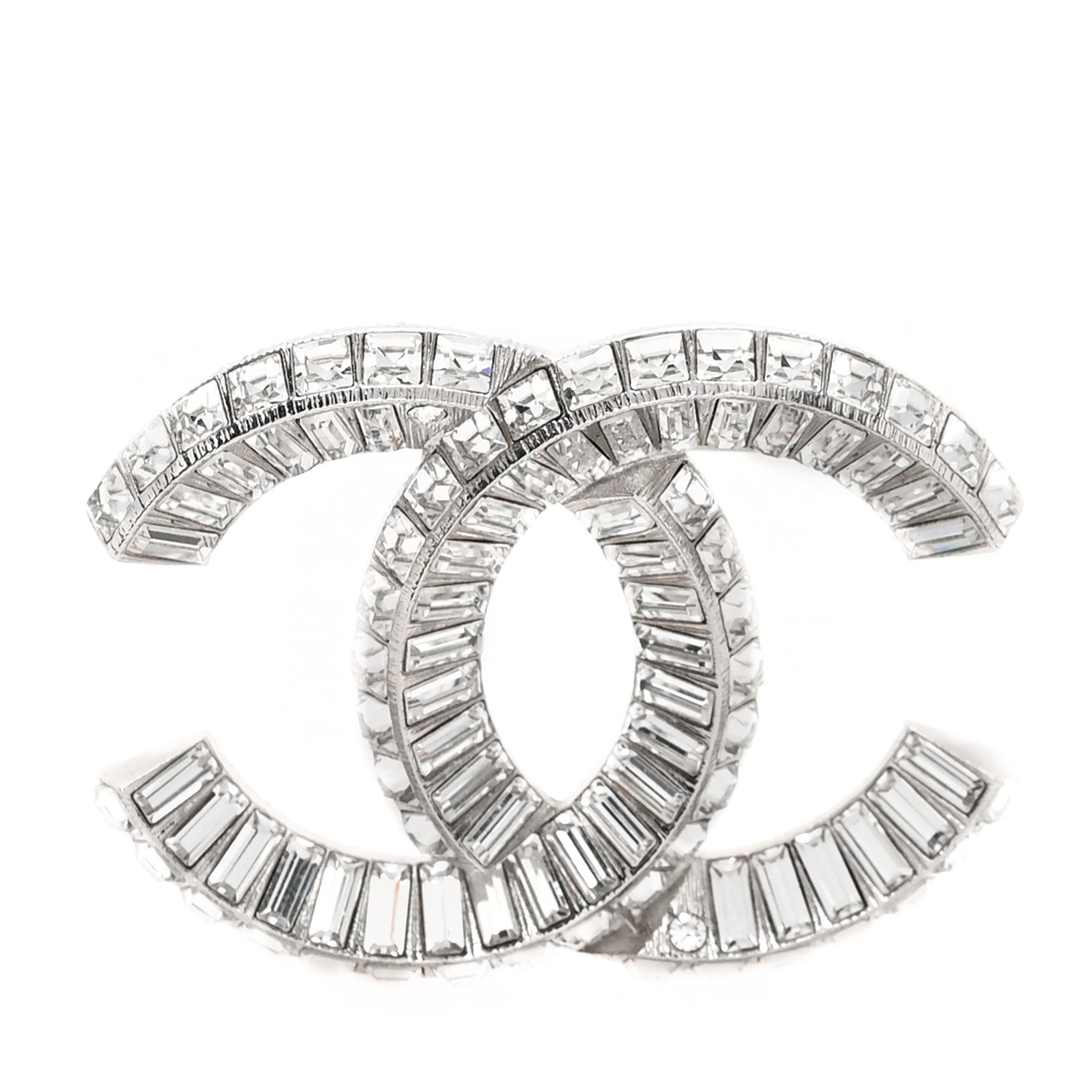 Chanel Baguette Crystal CC Brooch Silver 1 of 4