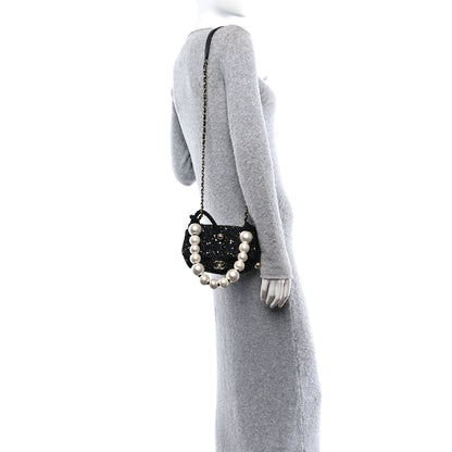 Chanel Tweed Mini Pearl Handle Flap Black Ecru 2 of 11