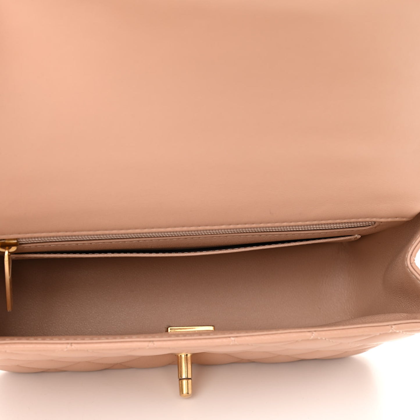Lambskin Quilted Mini Top Handle Rectangular Flap Beige