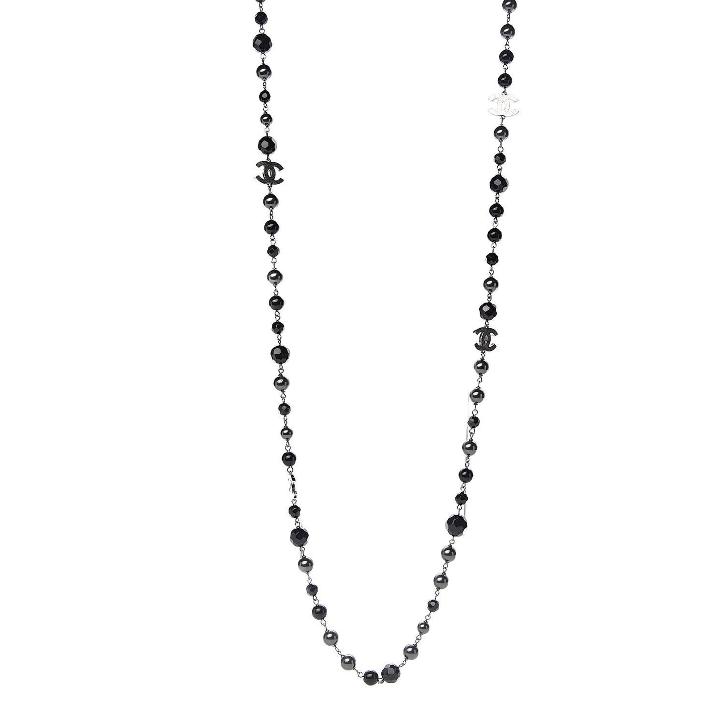 Pearl Beaded CC Long Necklace Black