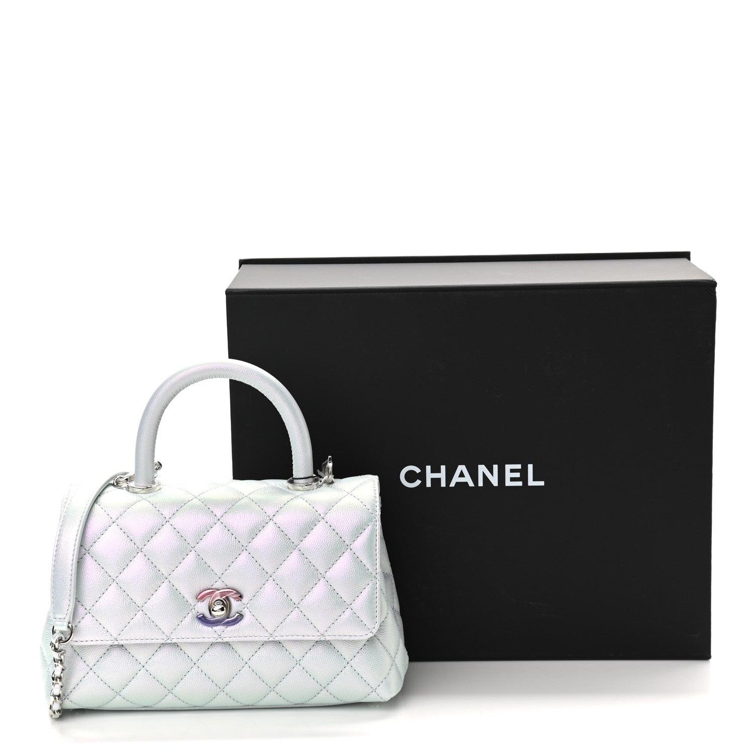 Chanel Iridescent Caviar Quilted Mini Coco Handle Flap Light Blue 11 of 11