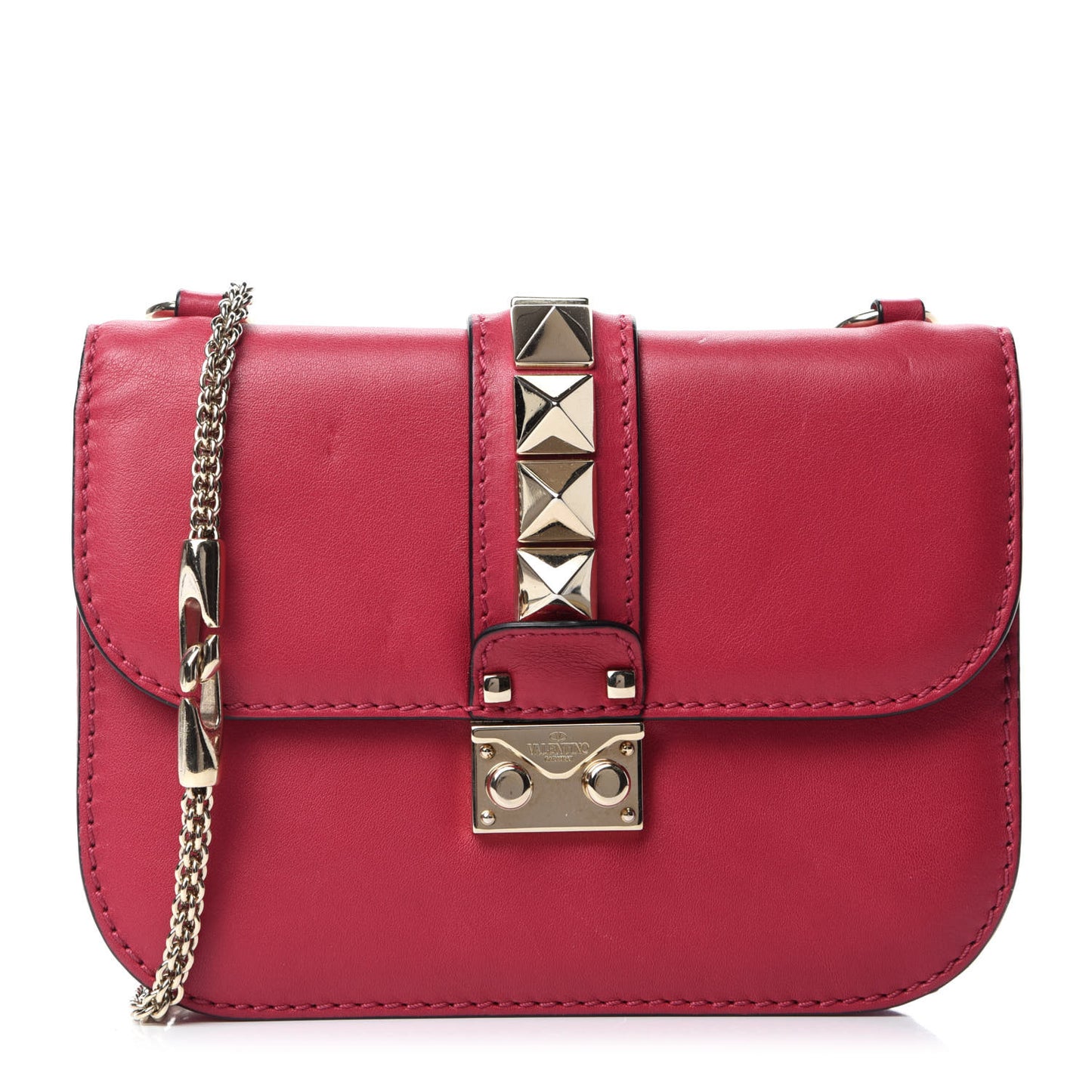 Vitello Small Glam Lock Rockstud Flap Cyclamin