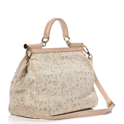 Dolce & Gabbana Calfskin Lace Large Miss Sicily Satchel Nude 3 of 7