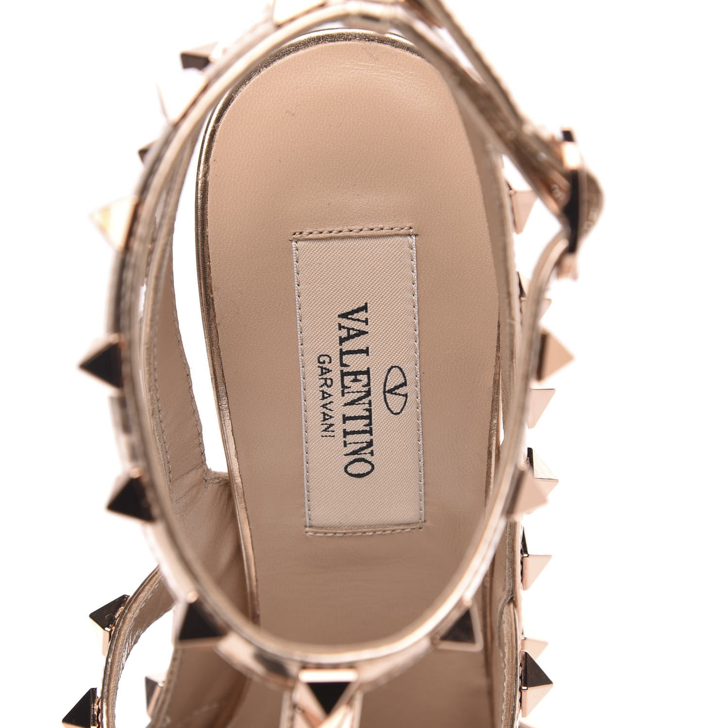 Metallic Pebbled Calfskin Rockstud Ankle Strap 100mm Pumps 36 Rame