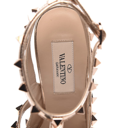 Valentino Garavani Metallic Pebbled Calfskin Rockstud Ankle Strap 100mm Pumps 36 Rame 7 of 9