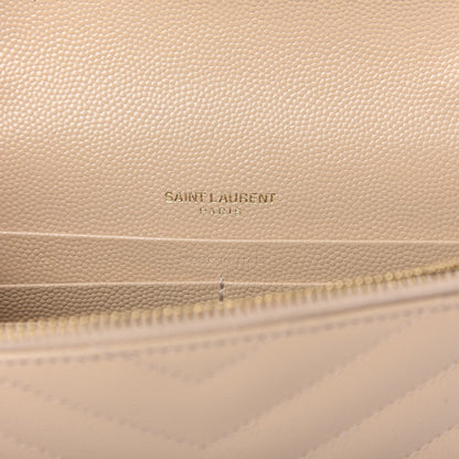 Saint Laurent Grain De Poudre Matelasse Chevron Monogram Envelope Chain Wallet Nude Powder 8 of 10