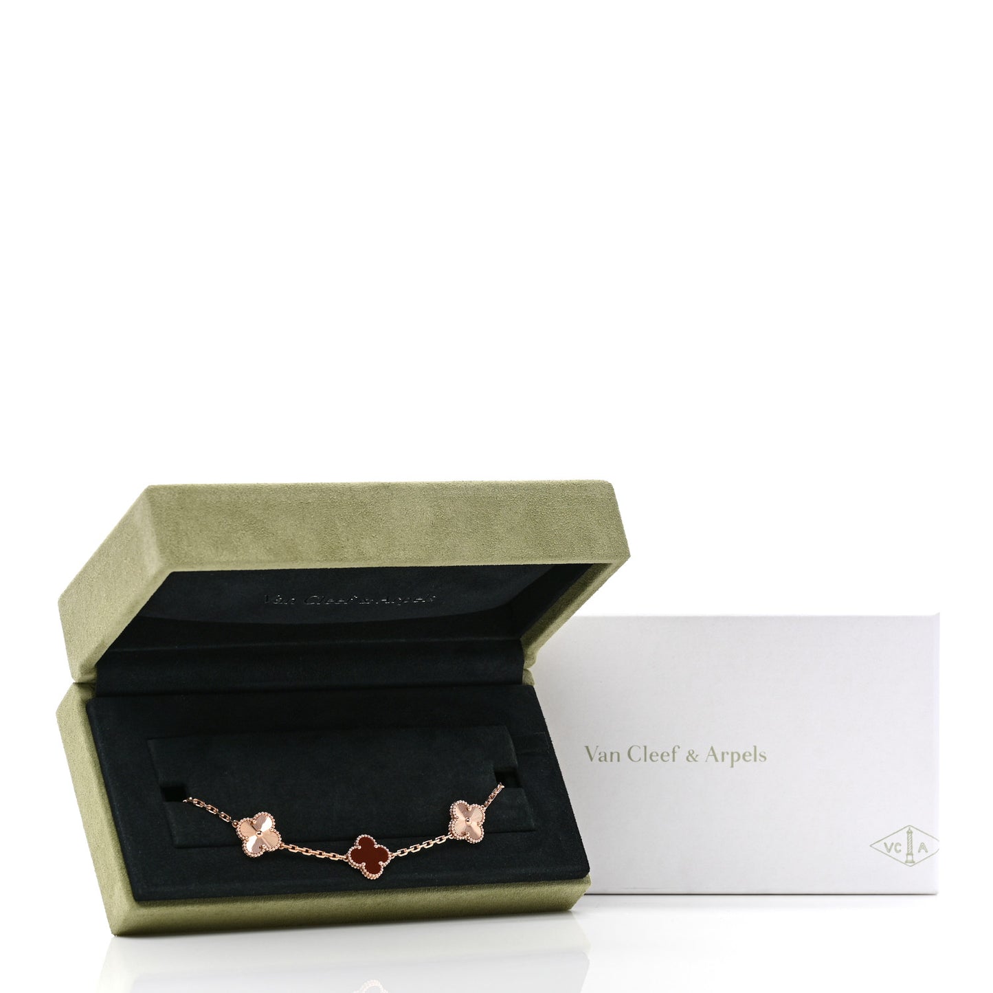 18K Rose Gold Carnelian 5 Motifs Guilloche Vintage Alhambra Bracelet